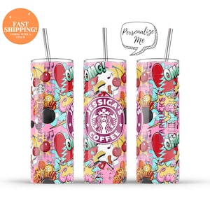 Personalized Starbucks Coffee Tumbler: Retro Comic Pink Gift