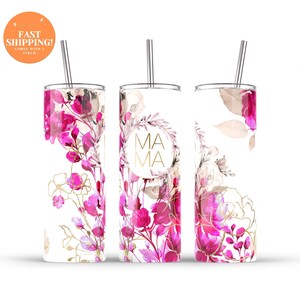 Pink Rose MAMA Tumbler: Stainless Steel Mom Gift With Straw