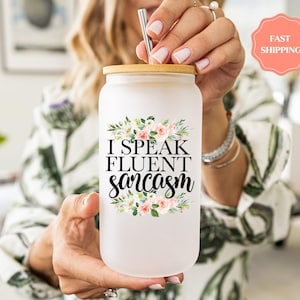 Personalized Floral Tumbler: Funny Sarcastic Frosted Glass Cup