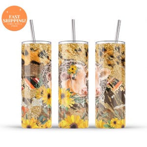 Cow Print Stainless Steel Tumbler with Straw: Western Cowhide Design