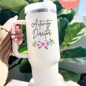 Activity Director Gift: Floral 40oz Insulated Tumbler with Custom Name