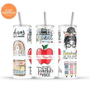 Personalized Teacher Tumbler: Rainbow Cheetah Print, Stainless Steel (20 oz)