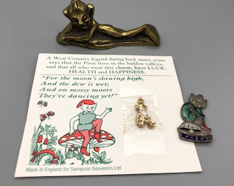 Lucky Pixie Charm, Brass Figure and Enamelled Plaque