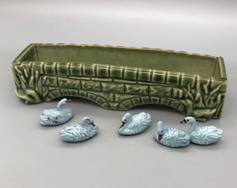 Vintage Wade Bridge Ceramic Tray with Ducks in Green