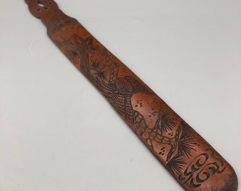 Vintage Carved Bamboo Page Turner with Oriental Bird Motif