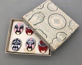 Vintage Chinese Opera Mask Faces Enamel Pin Badge