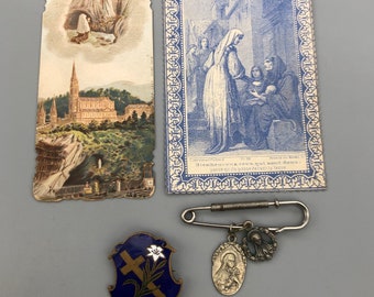 Vintage Enamel Crucifix Pin and Christian Ephemera