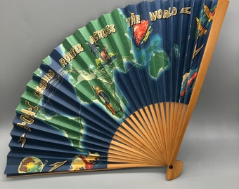 Vintage Paper and Bamboo BOAC Promotional Hand Fan with damage