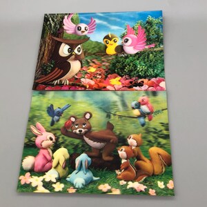 Cartes postales lenticulaires 3D vintage German Studio AG SSP 29 et 82 oiseaux, ours et lapins