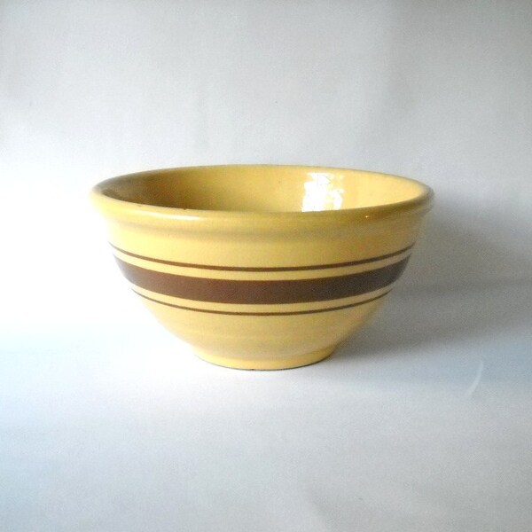 Vintage Yellow Ware Bowl Stoneware Mixing Bowl Brown Striped Bowl