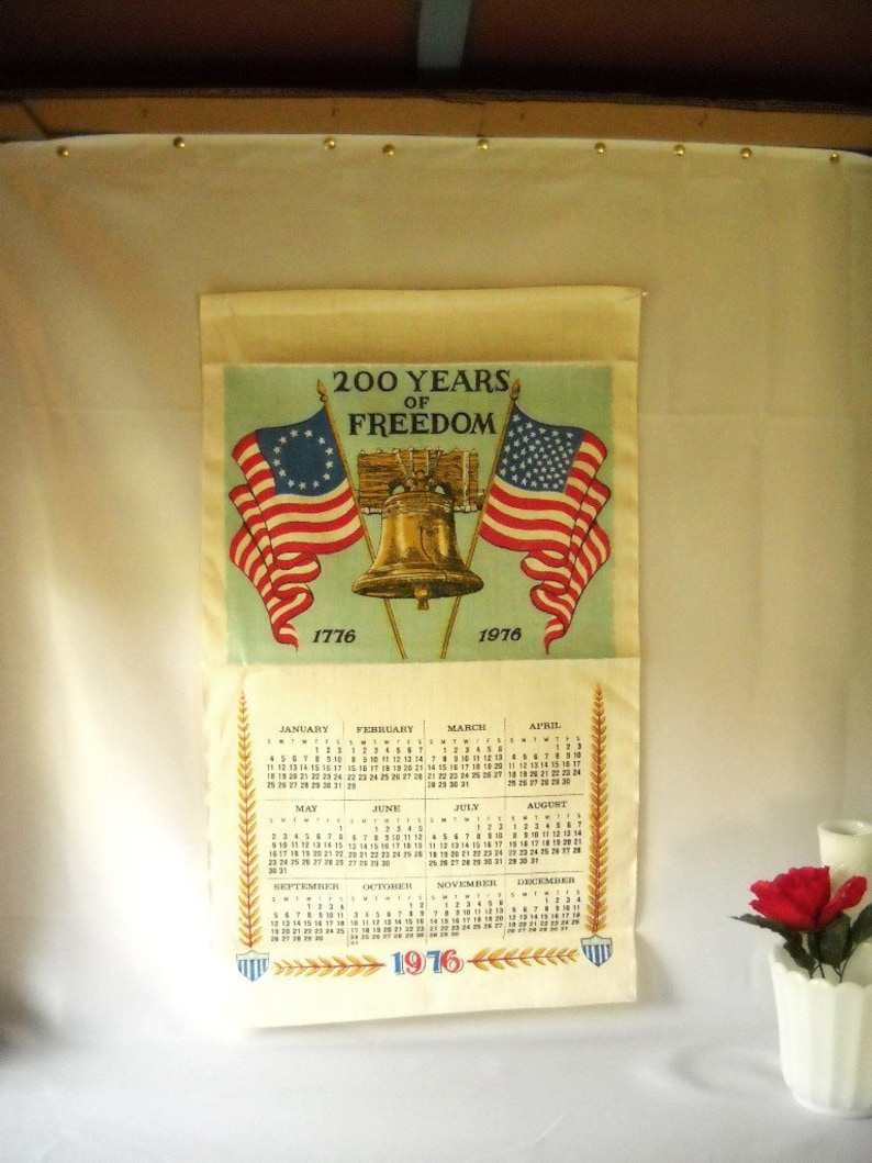 Vintage Bicentennial Linen Calendar Tea Towel 1976 In Original Mailing Packet