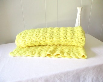 Vintage Afghan Vintage Blanket Yellow Crochet Lap Blanket Baby Blanket