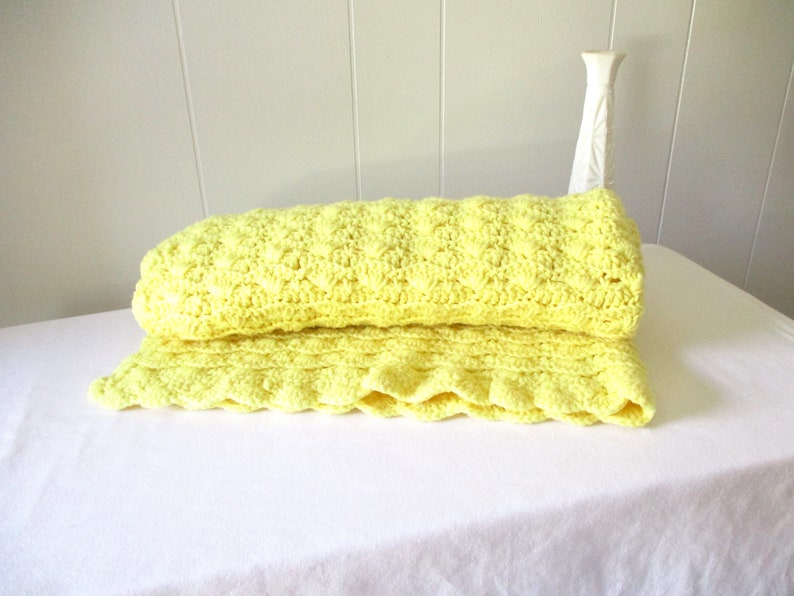 Vintage Afghan Vintage Blanket Yellow Crochet Lap Blanket Baby Blanket image 1