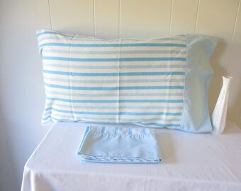Vintage Pillow Cases Blue Striped Pillow Case Set Springmaid Marvelaire Groovy Retro Bedroom