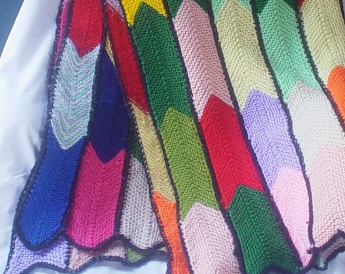 Rustic Hand Knit Afghan Blanket Colorful Chevron Pattern Etsy