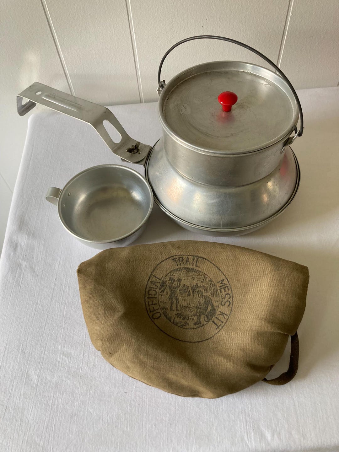 Vintage Aluminum Mess Kit: 5-piece Camping Cookware With Bag - Etsy