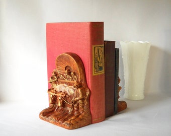 Vintage Conestoga Wagon Bookends: Redwood Western Decor