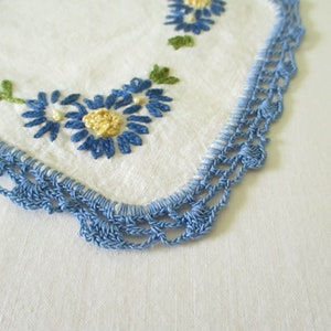 Vintage Antimacassar Dresser Scarf Embroidered Blue Flower Cottage Style image 4