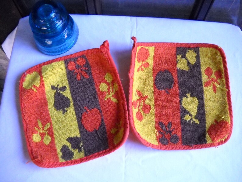 Groovy Retro Orange Terry Cloth Pot Holders Etsy