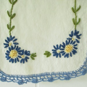 Vintage Antimacassar Dresser Scarf Embroidered Blue Flower Cottage Style image 3