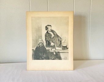 Vintage Print Honore' Daumier Print Protector of the Widow and Orphan Antique Print