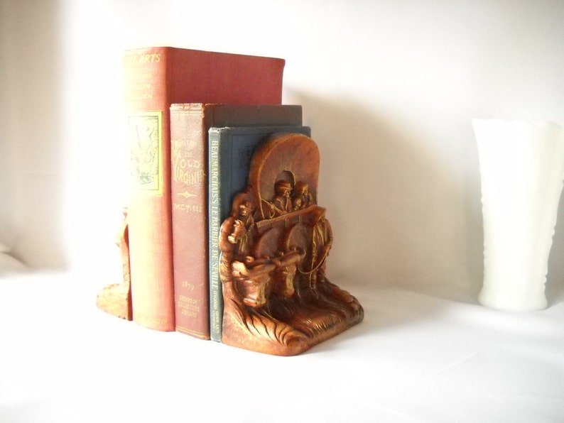 Vintage Bookends Conestoga Wagon Bookends Covered Wagon Western Decor Man Cave image 3