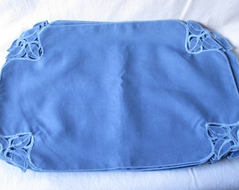 Vintage Linen Place Mats Blue Linen Placemats Set of 6