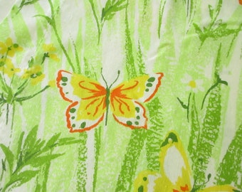 Butterfly Flower Garden Pillow Case Vintage Green and Yellow Floral Pillowcase