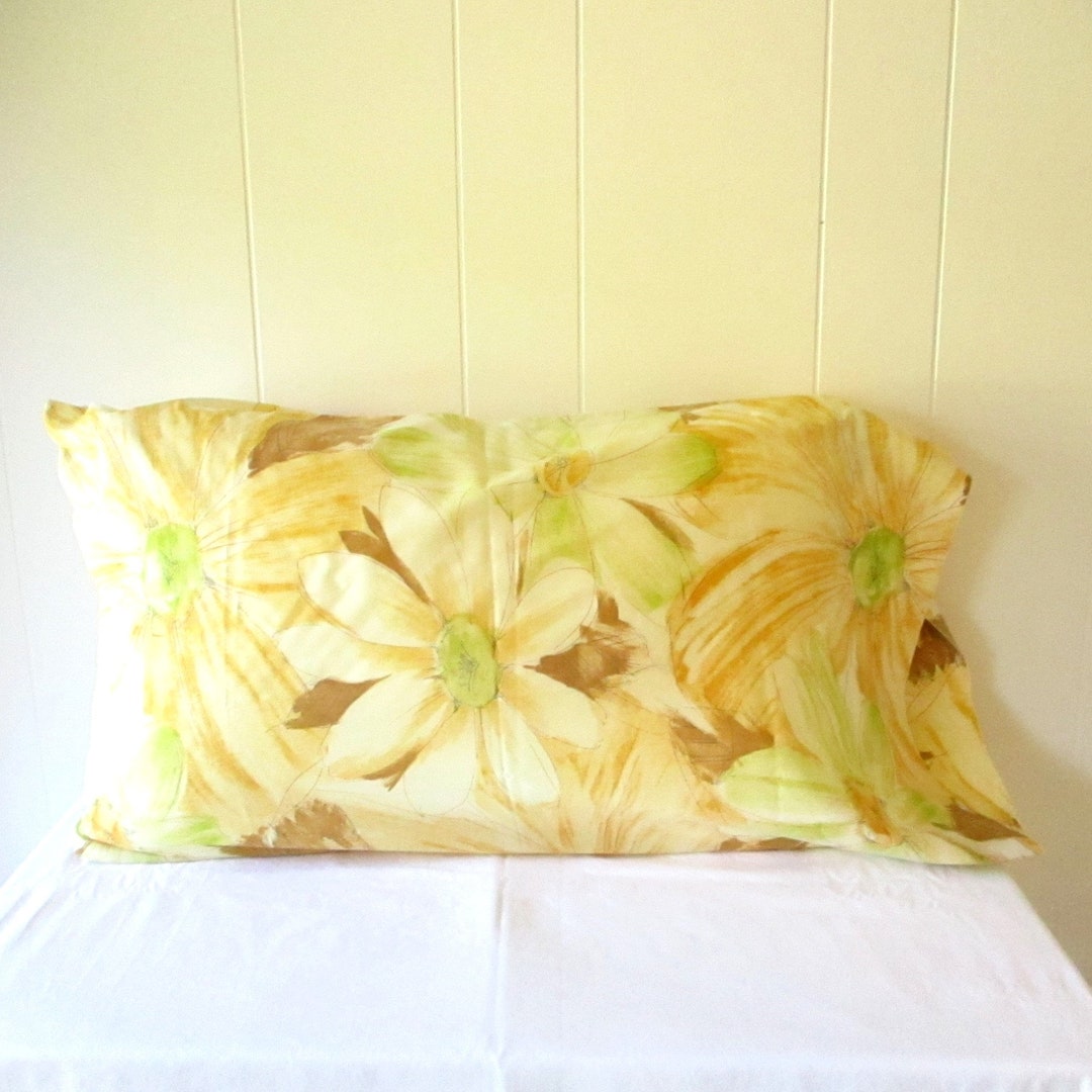 Vintage Pillow Case Green and Yellow Floral Pillowcase Cannon Etsy