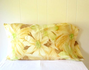 Vintage Pillow Case Green and Yellow Floral Pillowcase Cannon