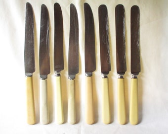 Vintage Stainless Flatware Plastic Celluloid Handled Knives