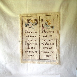 Vintage Needlepoint Vintage Cross Stitch Now I Lay Me Down To Sleep Embroidery Cottage Chic image 1