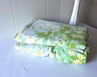 Vintage Springmaid Queen Sheet Set: Green and Yellow Floral