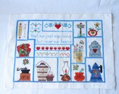 Vintage Needlepoint Kitchen Cross Stitch Vintage Embroidery Cottage Chic Country Decor