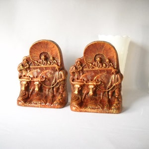 Vintage Bookends Conestoga Wagon Bookends Covered Wagon Western Decor Man Cave image 2