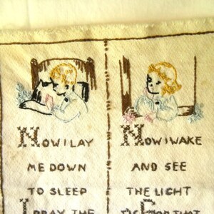 Vintage Needlepoint Vintage Cross Stitch Now I Lay Me Down To Sleep Embroidery Cottage Chic image 3