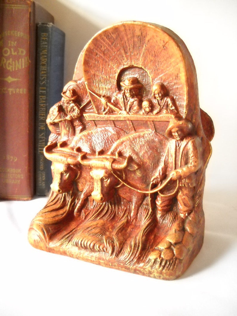 Vintage Bookends Conestoga Wagon Bookends Covered Wagon Western Decor Man Cave image 5