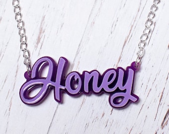Custom Name Necklace "Honey" (50 Colours!) // Personalised Gift // Christmas Gift // Handwriting