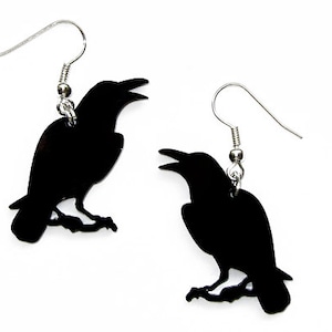Black Crow Earrings // Raven Dangles // Halloween Jewelry // Gothic Fashion