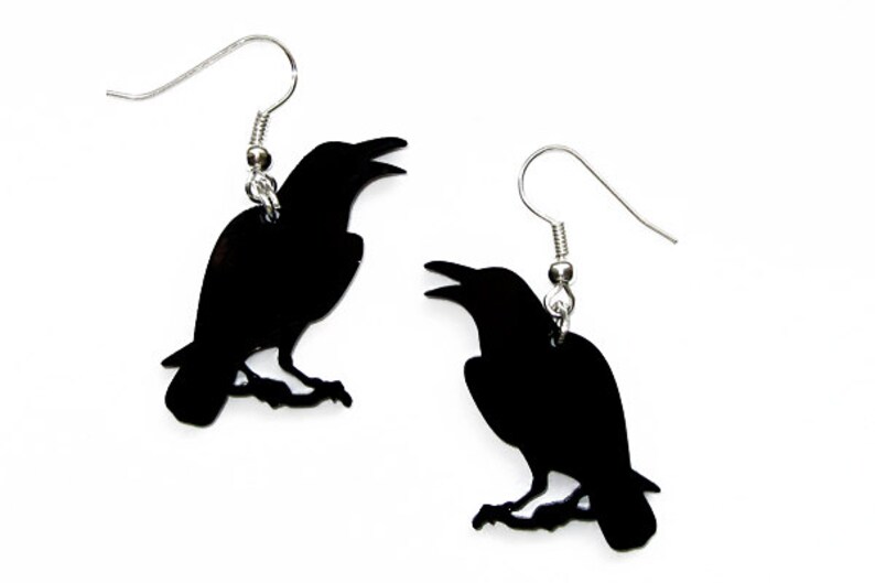 Black Crow Earrings // Raven Dangles // Halloween Jewelry // Gothic Fashion image 1