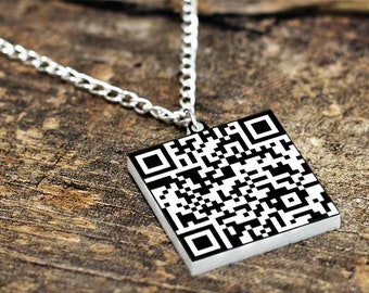 Custom QR Code Necklace // Secret Message Necklace // Engagement Gift // Friendship