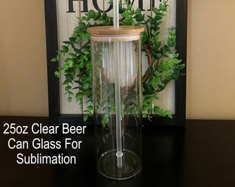 25oz Clear  Glass Tumbler with Bamboo Lid For Sublimation