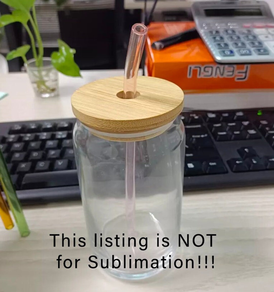 16oz Beer Can Glasses With Bamboo Lid and Glass Straw NOT FOR ...