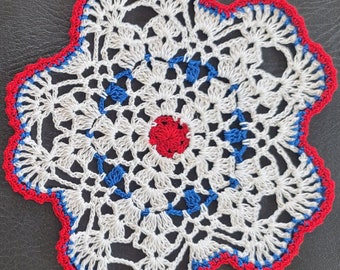 Memorial Independence Day Patriotic crochet mini doily coaster 7 Inches