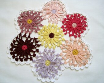 Gerbera Daisy daisies for spring summer decor Crochet  doily  12 inches handmade in America