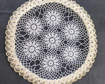 Ruffled thread crochet doily tablecloth inner 22" outer 20" custom made to order in USA choose your colors also available in small see store