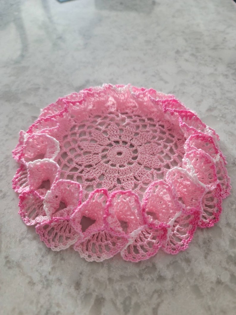 Ruffled thread crochet doily coaster inner 6 outer 8 made in USA choose your colors seasonal gift idea image 6
