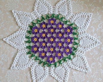 Mother's day gift African Violets floral garden crochet flowers doily tablecloth 18 Inches