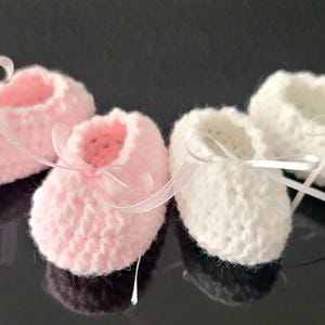 Handmade Crochet Baby Booties: Pink & White Ballet Slippers (0-3 Months)