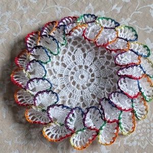 Ruffled thread crochet doily coaster inner 6 outer 8 made in USA choose your colors seasonal gift idea image 1